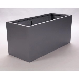 Rechteckiger, anthrazit-metallic Fiberglas Pflanzkübel (120x50x55cm) für Innen und Außen.