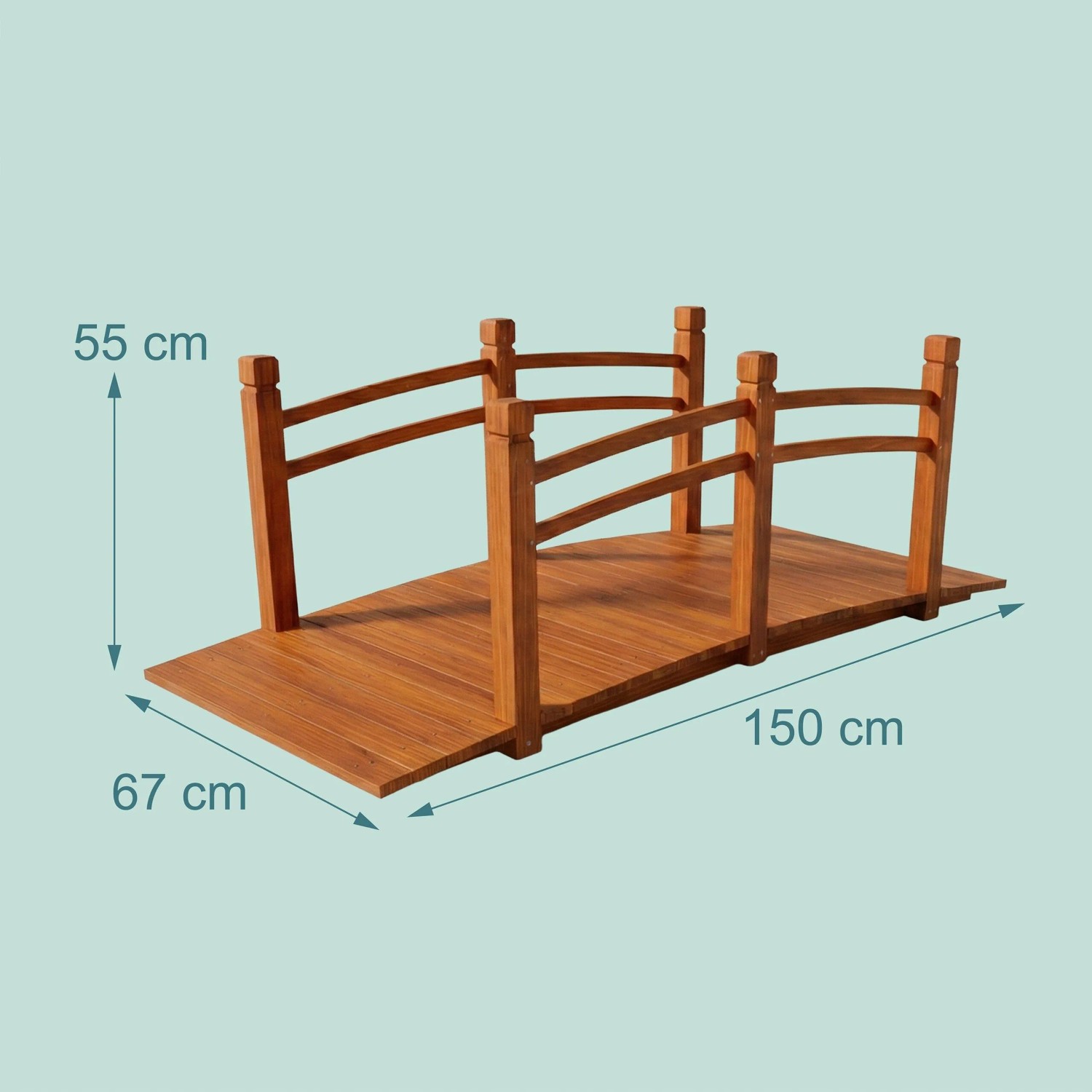 Relaxdays Gartenbrücke Tannenholz Orange Wetterfest 55 cm x 150 cm x 67 cm 150 kg_4