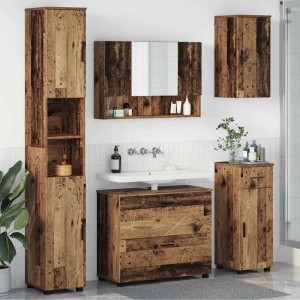 vidaXL Badezimmermöbel-Set mit Tür 5-Tlg Altholz Sperrholz und Metall 3393081