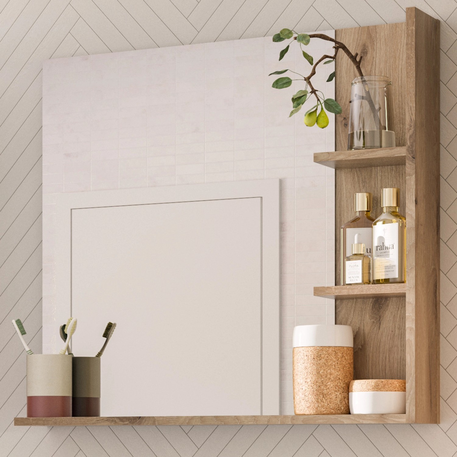 Inn.Furn Spiegel Eiche 79 x 73 cm Badspiegel mit Regal Tomaso günstig online kaufen