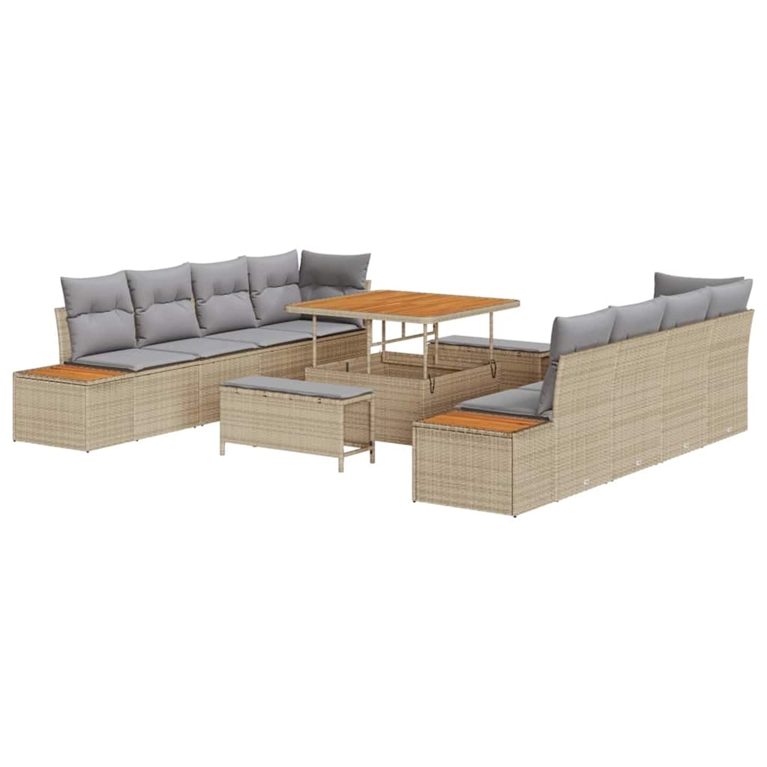 vidaXL Garten-Sofa-Set mit Kissen 11-Tlg Beige Poly Rattan 3362897 günstig online kaufen