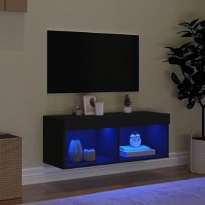 Schwarzer VidaXL TV-Schrank mit LED-Beleuchtung, wandmontiert, für Wohnzimmer.