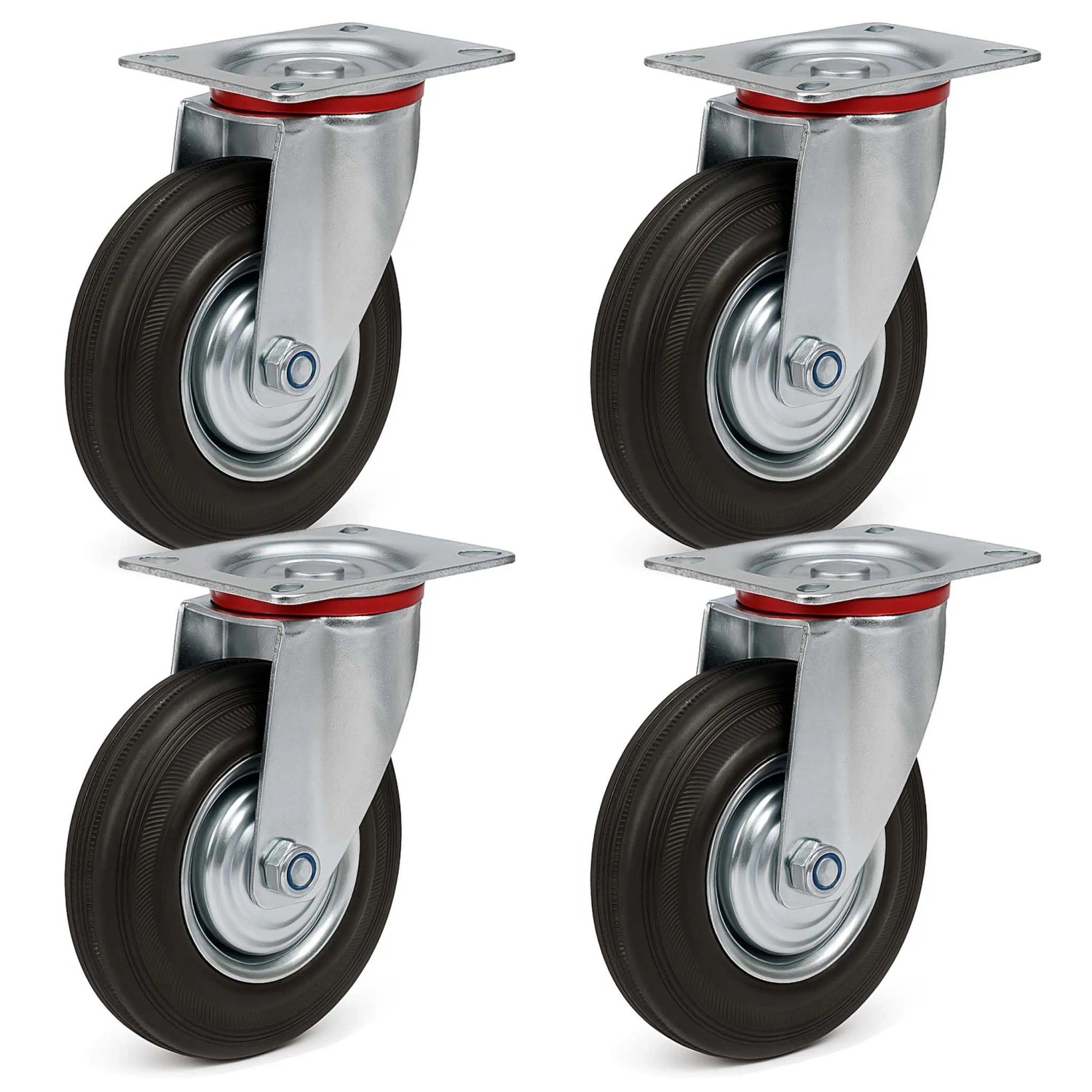 Wiltec Lenkrollen Set 4X Vollgummirad 100Mm Transportrolle 70Kg Metallfelge Möbelrollen