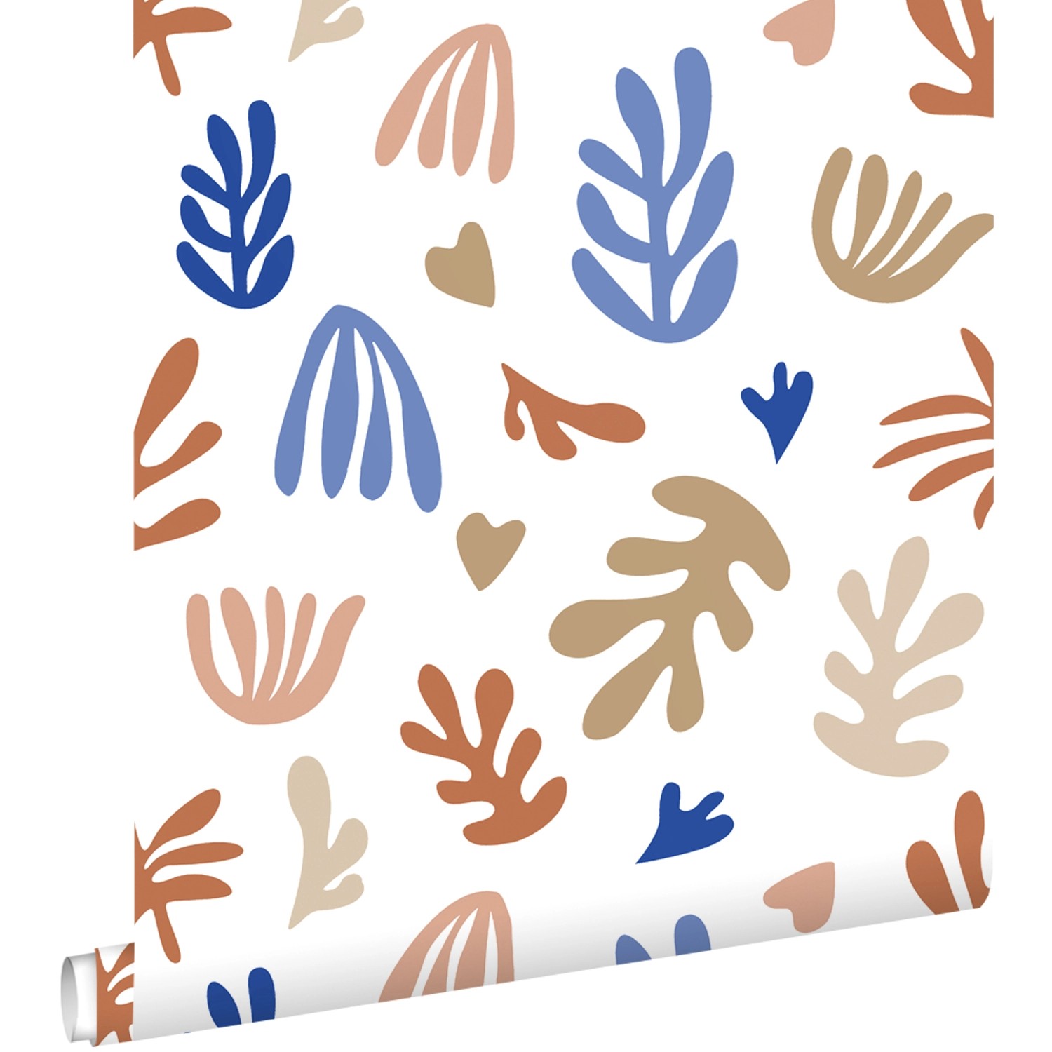 ESTAhome Tapete Pflanzen im Matisse-Stil Beige Terrakotta und Blau 50 x 900 günstig online kaufen