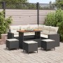 Schwarzes 9-teiliges vidaXL Garten-Sofa-Set aus Polyrattan mit Tisch und Hockern.
