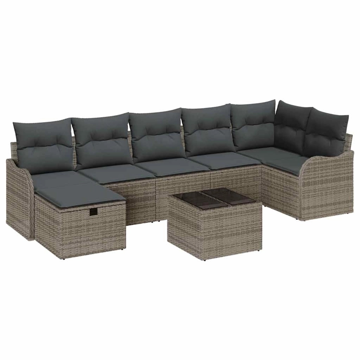 vidaXL Garten-Sofa-Set mit Kissen mit Speicher 8-Tlg Grau Poly Rattan 33603 günstig online kaufen