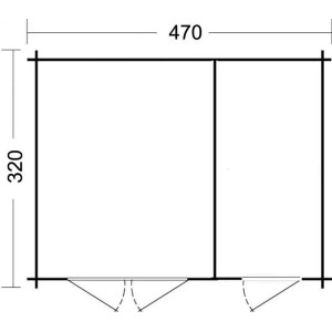 Grundriss Carlsson Gartenhaus Modern-E, 450x292 cm, unbehandelt, mit Maßen.