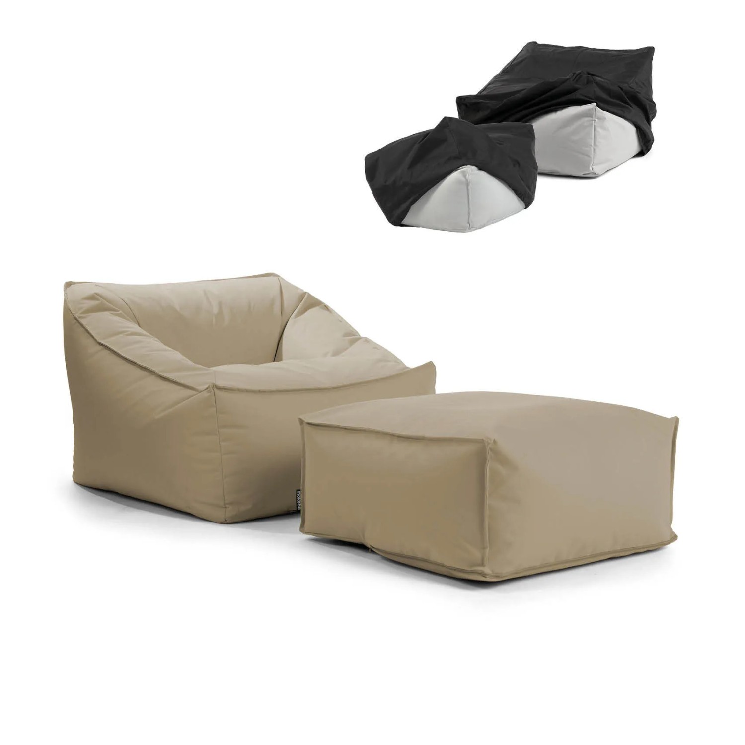 mokebo Gartensessel mit Pouf Der Sunnyboy Bean Bag mit Füllung oder Outdoor Sitzsack mit Hocker und Schutzhülle in Anthrazit
