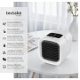 Weißer Tectake 3in1 Luftkühler mit LED-Beleuchtung auf einem Tisch. Kompaktes Klimagerät für den Sommer.