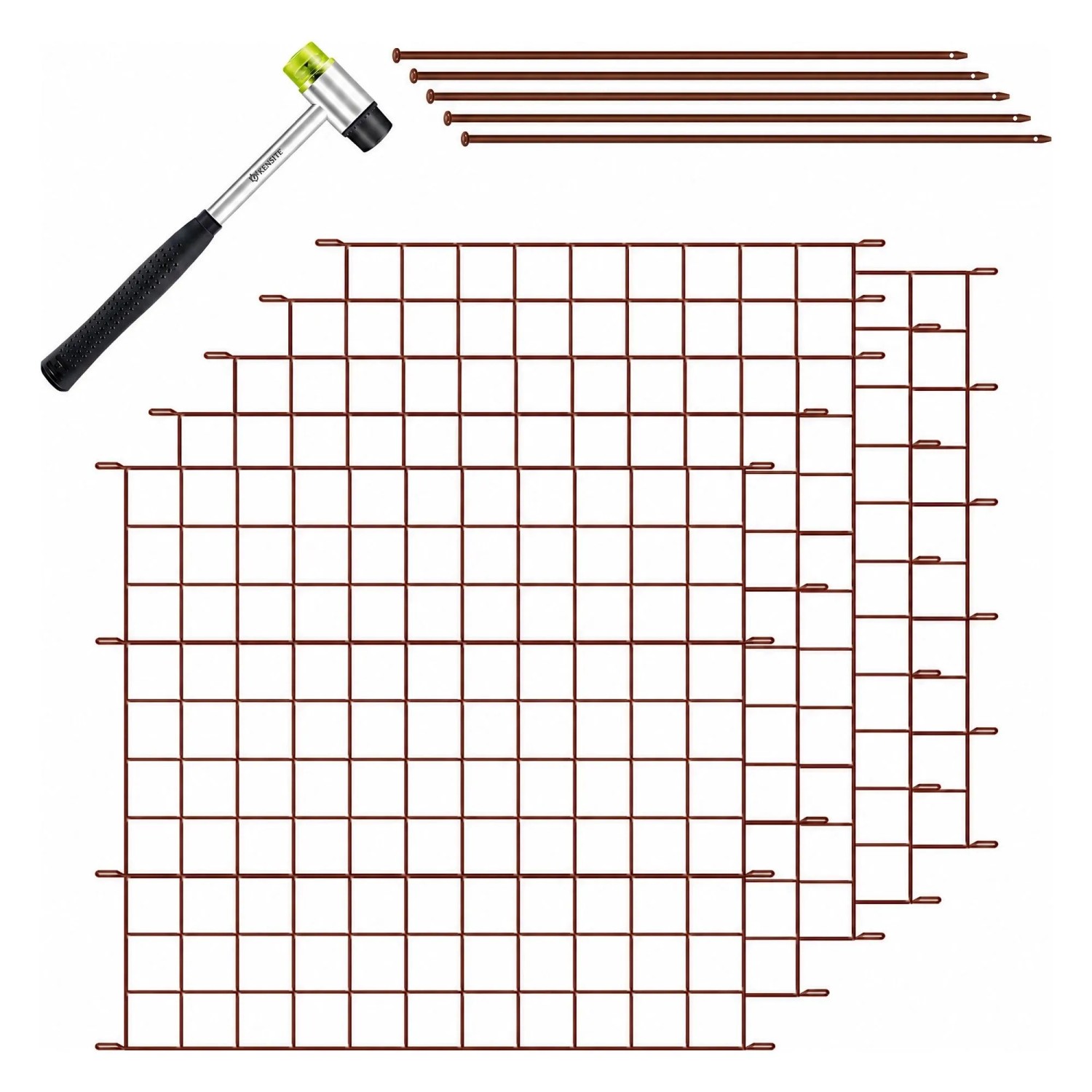 KESSER Teichzaun Gartenzaun Steckzaun Metall Flach Braun 5er Set
