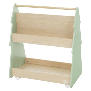 Joyz Kinder Bücherregal, Tanne, grün-natur, 2-seitig, aus Holz, mit Rollen.