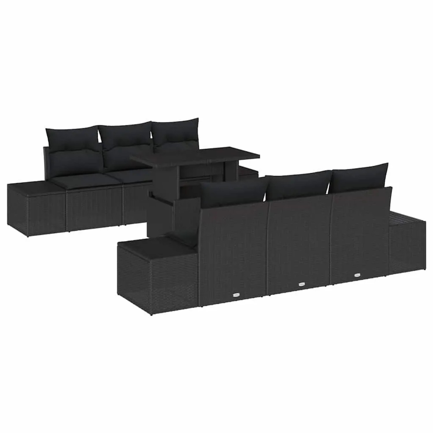 vidaXL Sofa Set mit Kissen 7-Tlg Schwarz Poly-Rattan 3349109