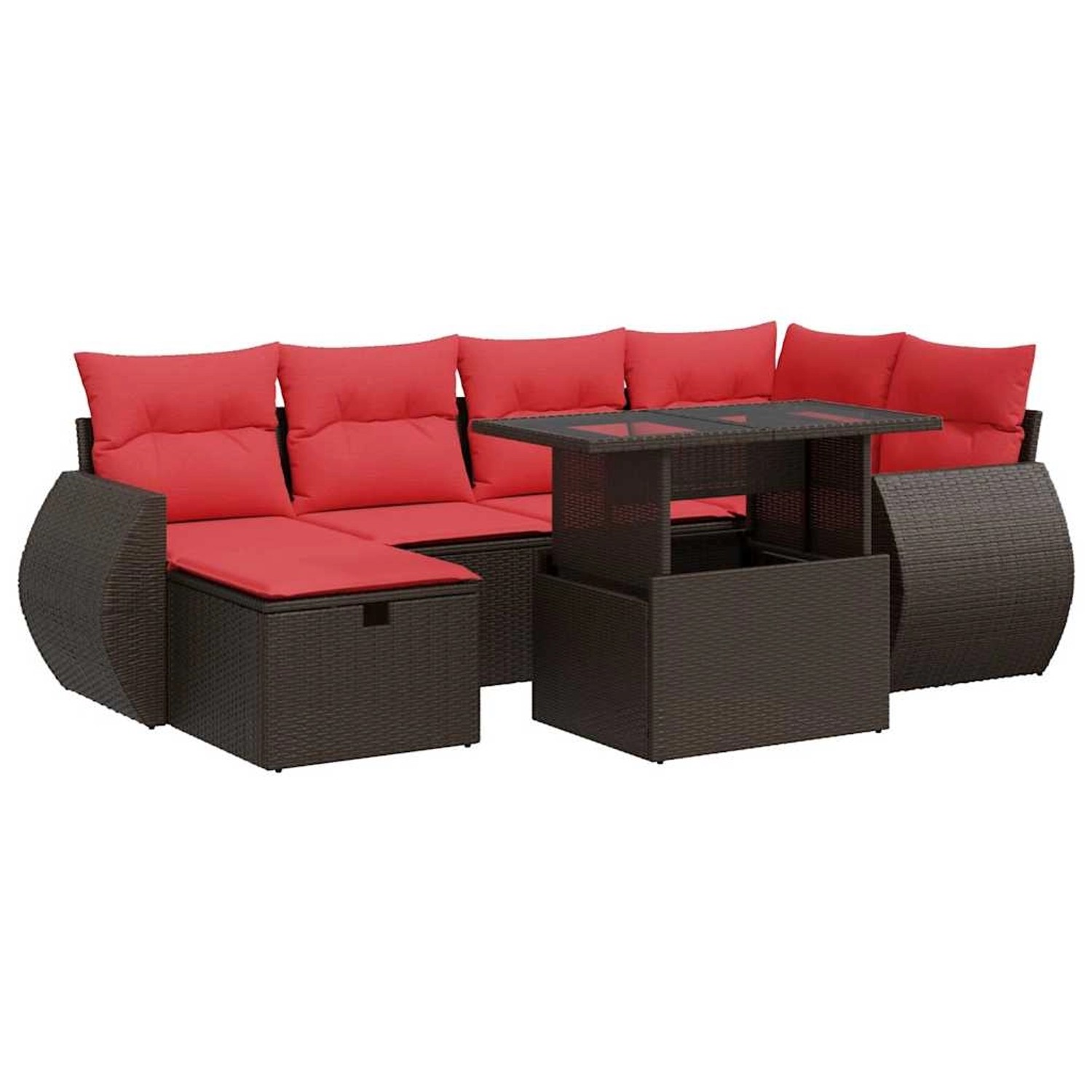 vidaXL 7-Tlg Garten-Sofagarnitur mit Kissen Braun Poly Rattan 3327904