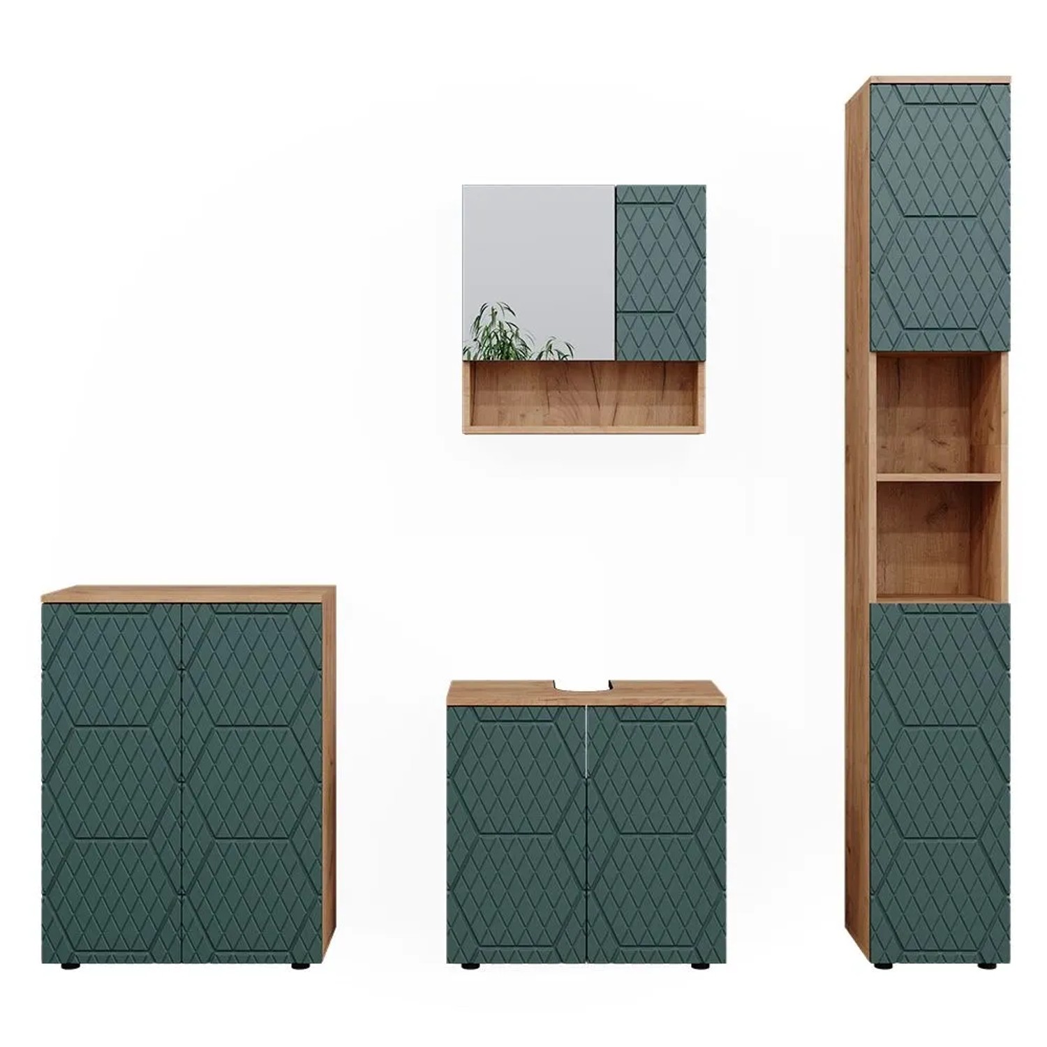 Vicco Badmöbel-Set Irma Grün/Goldkraft Eiche 60 x 59 4-teilig