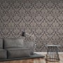 Barock Tapete in Schwarz, Silber und Beige mit Glitzer-Effekt von PROFHOME.