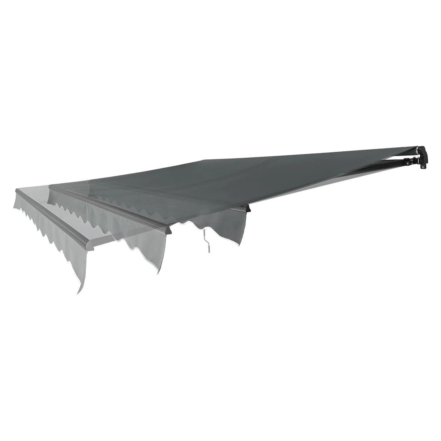 Graue Juskys Gelenkarmmarkise 300x250 cm, ausgefahren. Sonnenschutz für Balkon und Terrasse.
