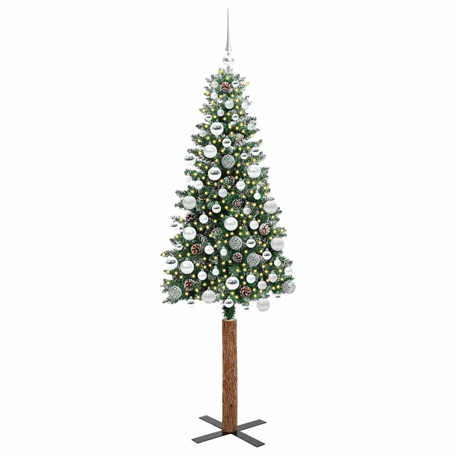 vidaXL Schlanker Weihnachtsbaum mit 300 LEDs Grün und Weiß 180 cm 3394904