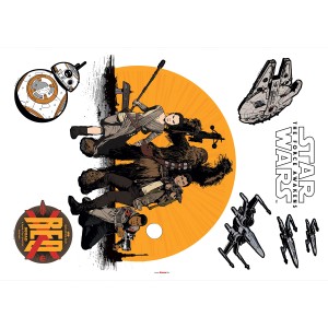 Komar Deko-Sticker Star Wars Resistance (50x70cm) mit BB-8, Chewbacca, Rey, Millennium Falcon und X-Wing Jägern.