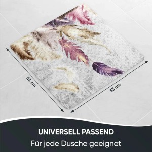 Quadratische Sanilo Badematte Federn (53x53cm) in Grau mit Feder-Motiv für Badewanne & Dusche.