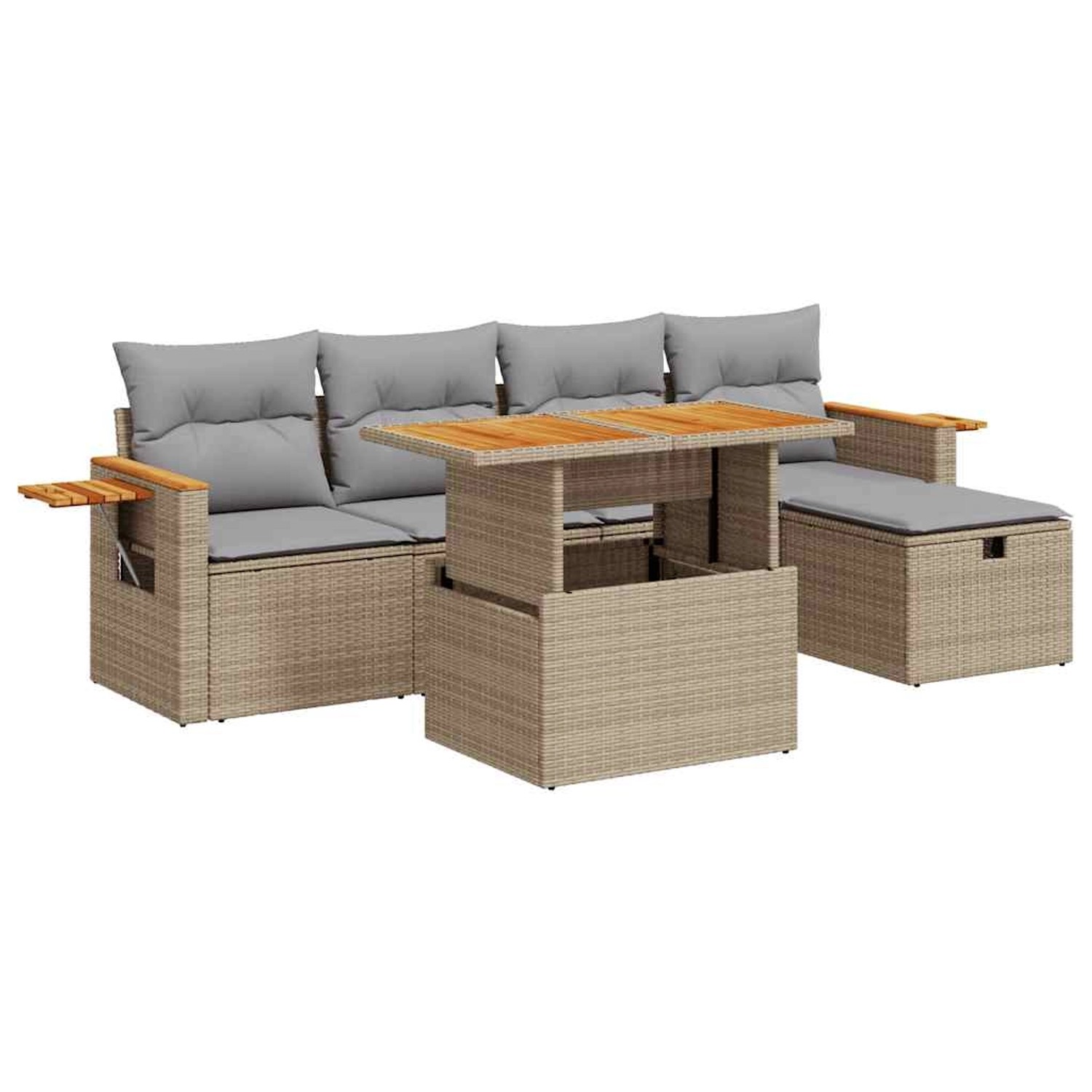 vidaXL 6-Tlg Garten-Sofagarnitur mit Kissen Beige Poly Rattan 3328130 günstig online kaufen