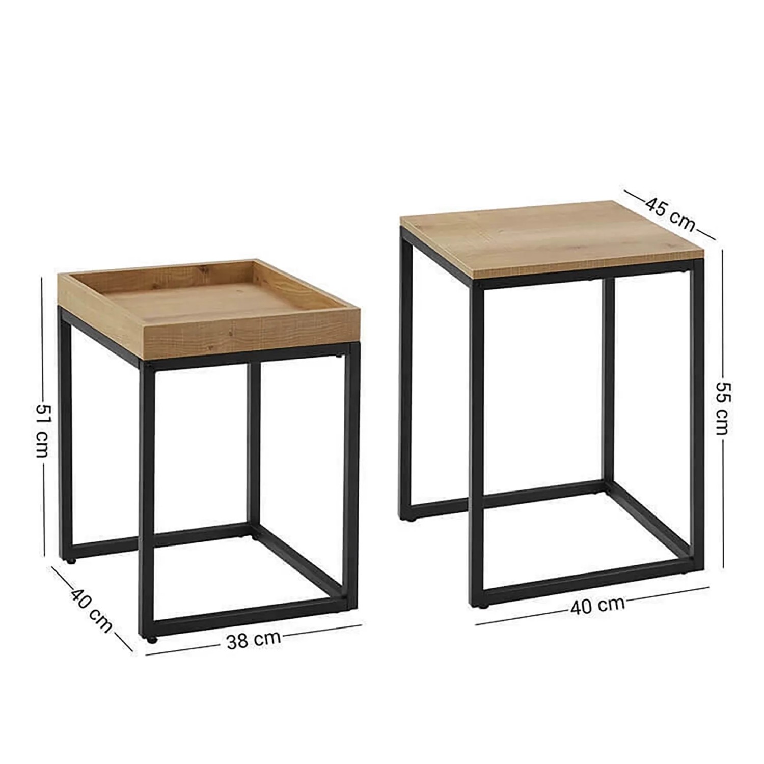 Songmics Nachttisch-Set im Industrie-Design, 2-teilig, braun-schwarz. Beistelltische mit Metallgestell.