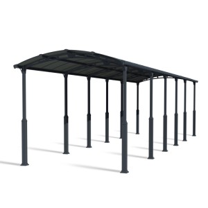 Canopia Carport Arcadia Alpine 12700 in Anthrazit, lange Bauweise mit vielen Pfosten.