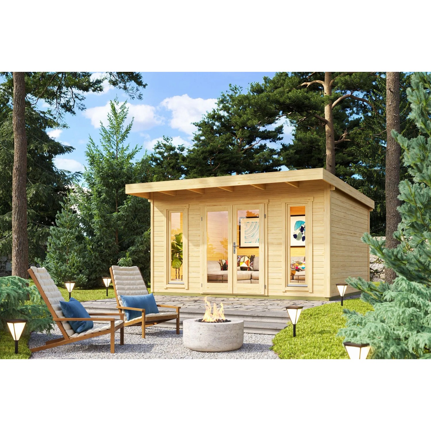 Lasita Holz-Gartenhaus Sicily 1 Flachdach Unbehandelt 410 cm x 350 cm