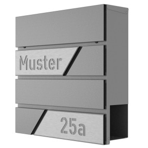 Moderner Heidemann Briefkasten DESIGNline BK1 in Graualuminium mit Personalisierung.