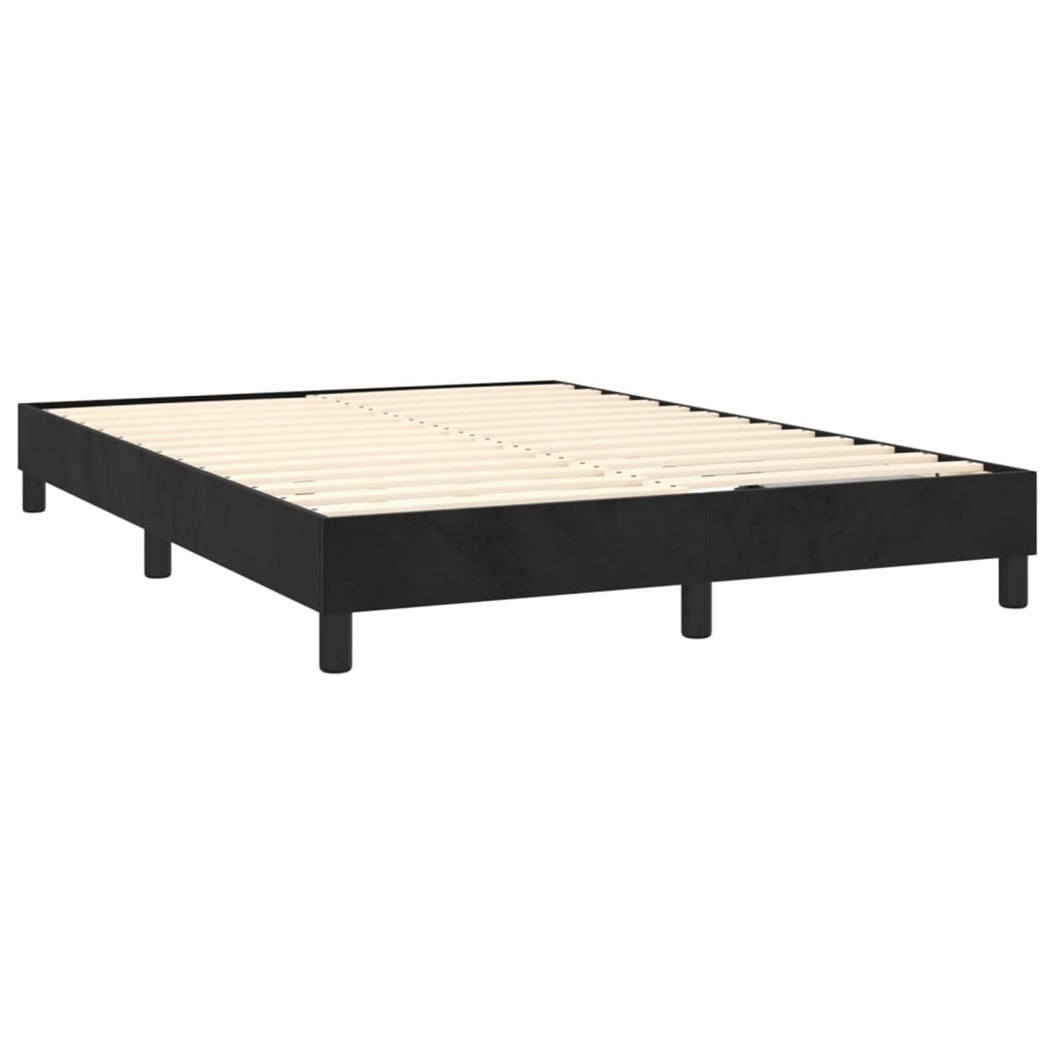 Schwarzes vidaXL Boxspringbett 140x200 cm mit Lattenrost, ohne Matratze.