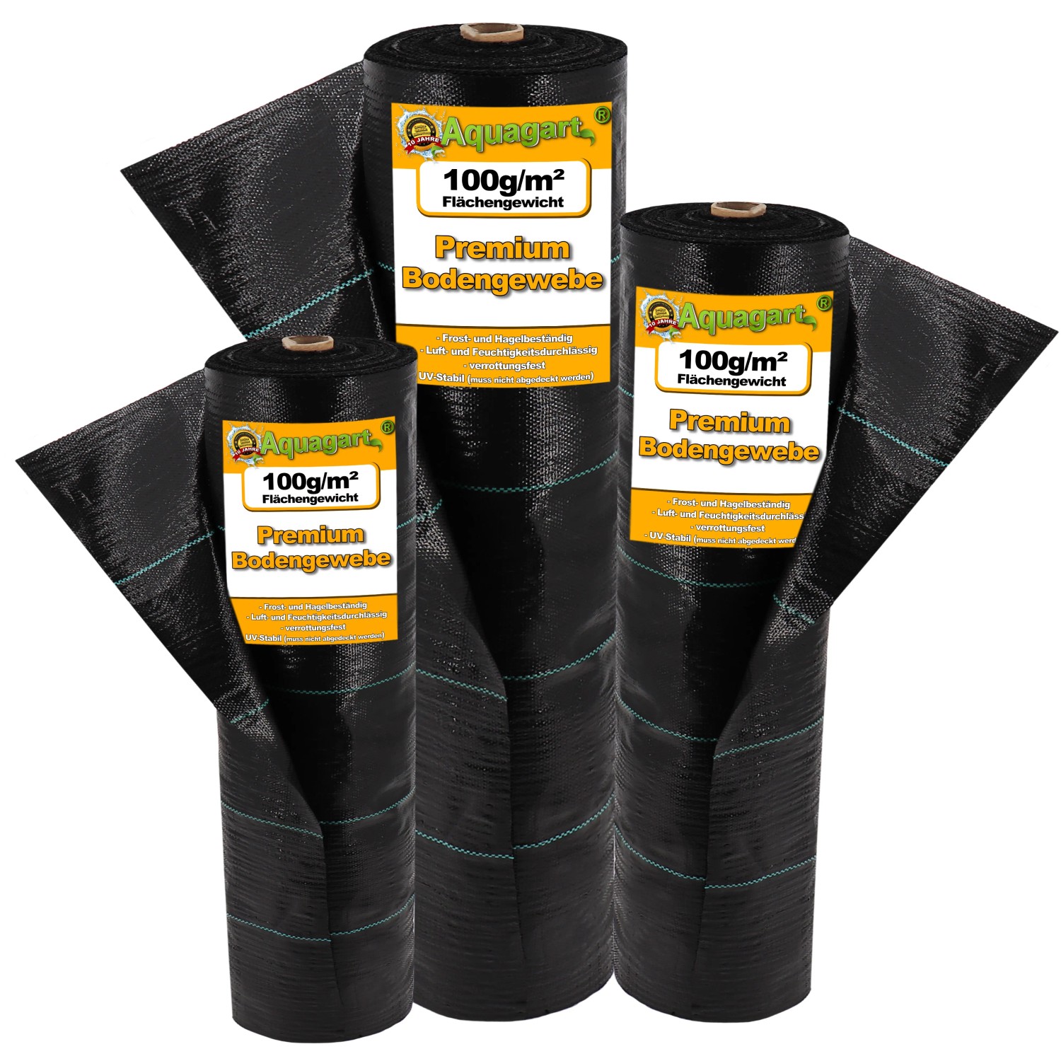 Aquagart 40m² Bodengewebe Unkrautfolie Mulchfolie 100g 1,65m Breit Schwarz