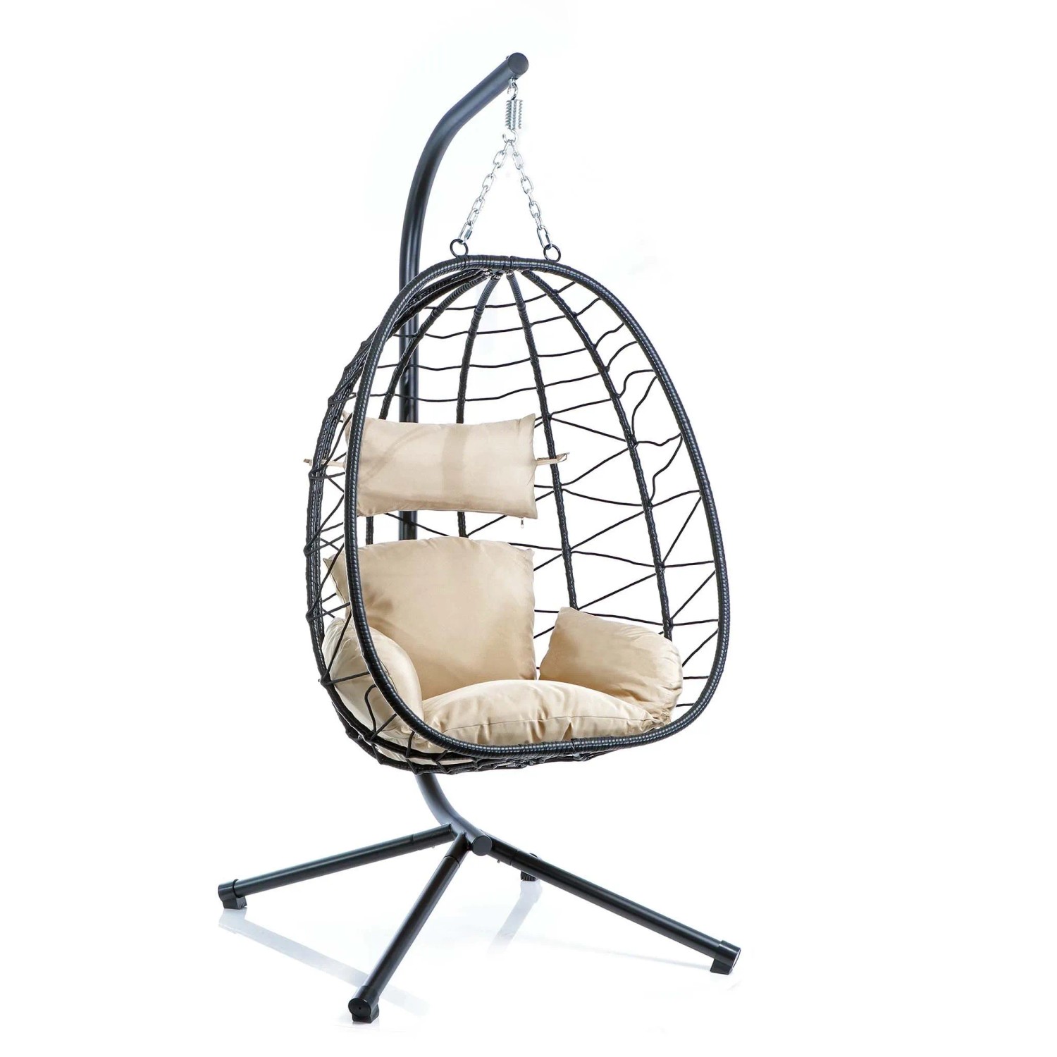 Wiltec Hängesessel mit Gestell Indoor Outdoor Hängestuhl Korbsessel Polyrattan