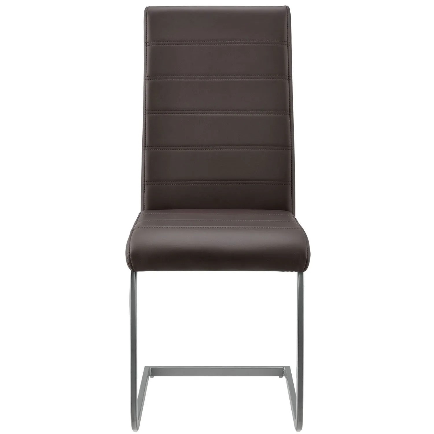 Freischwinger Stuhl Vegas 2er Set, braunes Kunstleder, Metallgestell.