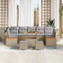 Beiges 10-teiliges vidaXL Garten-Sofa-Set aus Poly Rattan mit Tisch und Kissen.