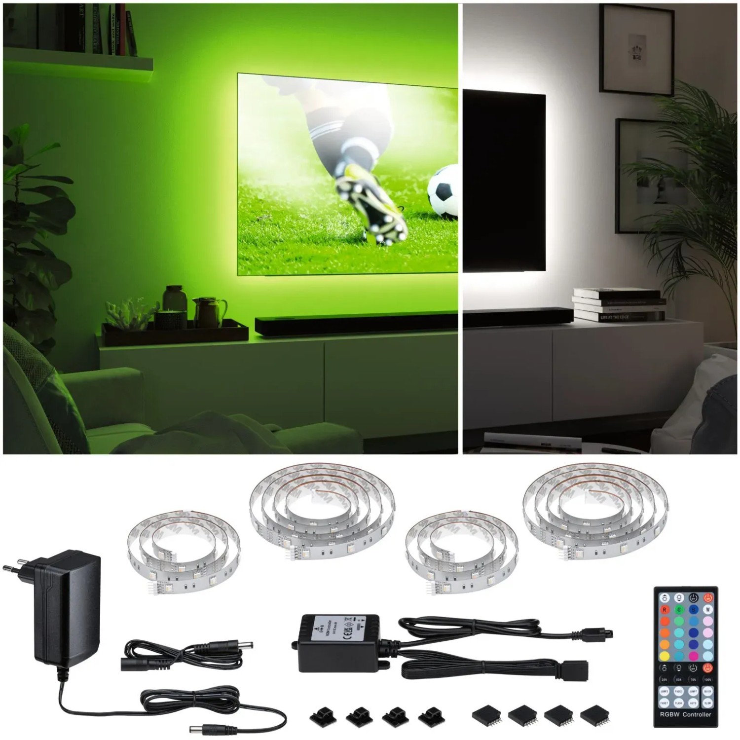 Paulmann MaxLED 250 TV LED-Strip Basis-Set für 55 Zoll Fernseher mit Farbwechsel und Fernbedienung.