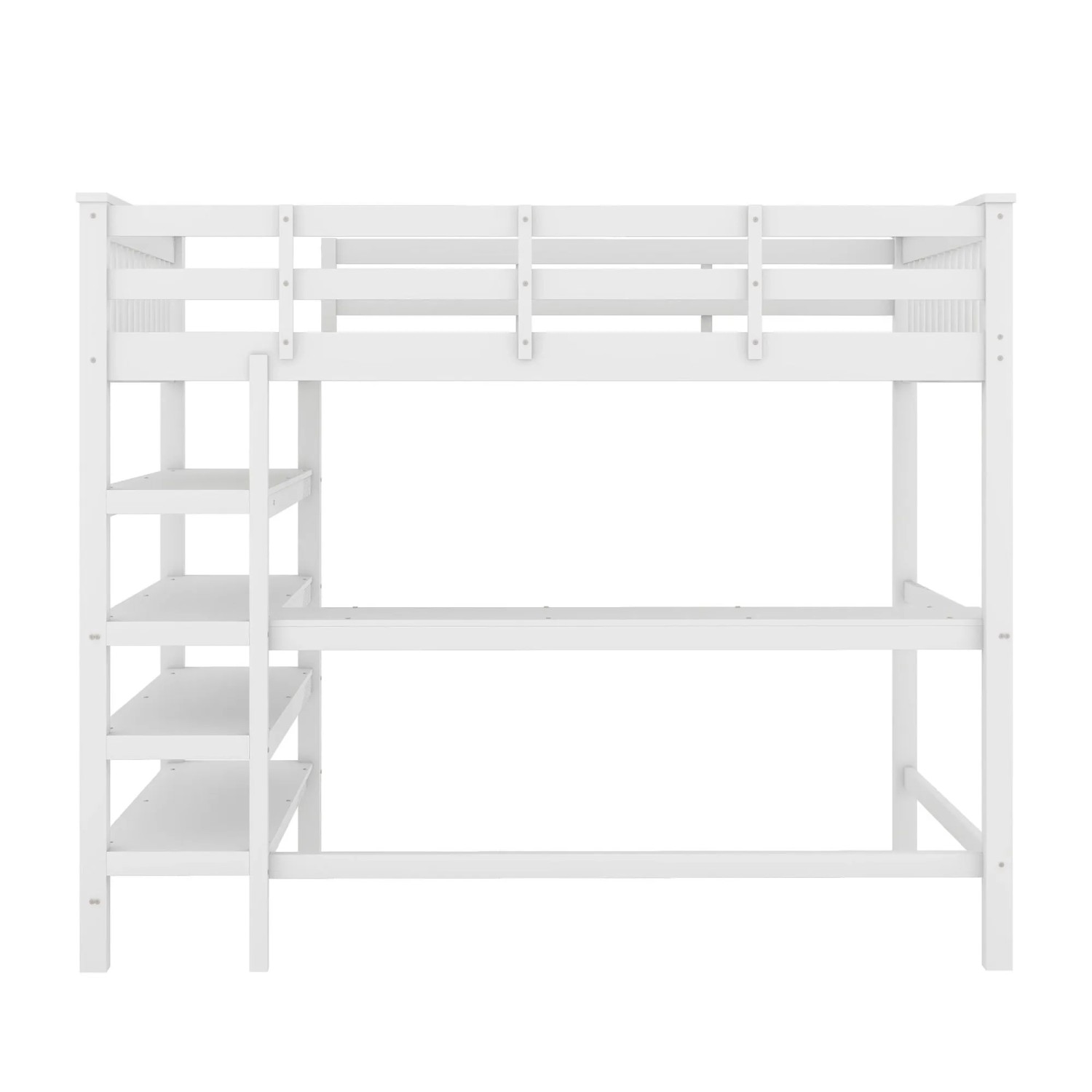 KOMHTOM Hochbett Für Kinder  140 x 200 Cm  Mit Stauraum Und Schreibtisch Darunter  Matratze Nicht Enthalten  Weiß