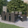 Schwarze 9-tlg. vidaXL Garten-Essgruppe mit Kissen auf Terrasse. Gartenmöbel-Set mit Rattanstühlen und Tisch.