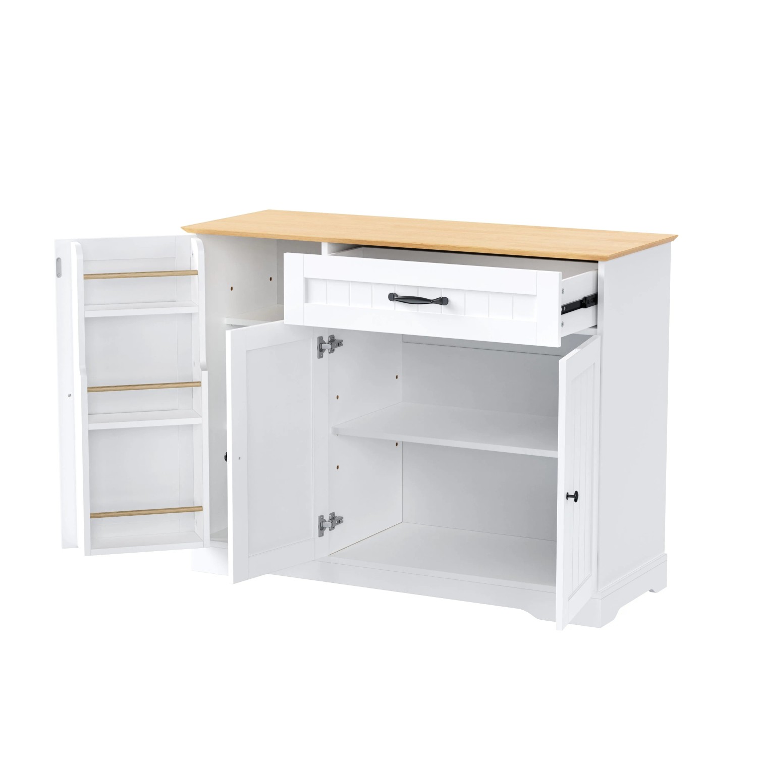 okwish Sideboard mit 3 Türen Schublade Wohnzimmer Diele 107x83x40cm Weiß