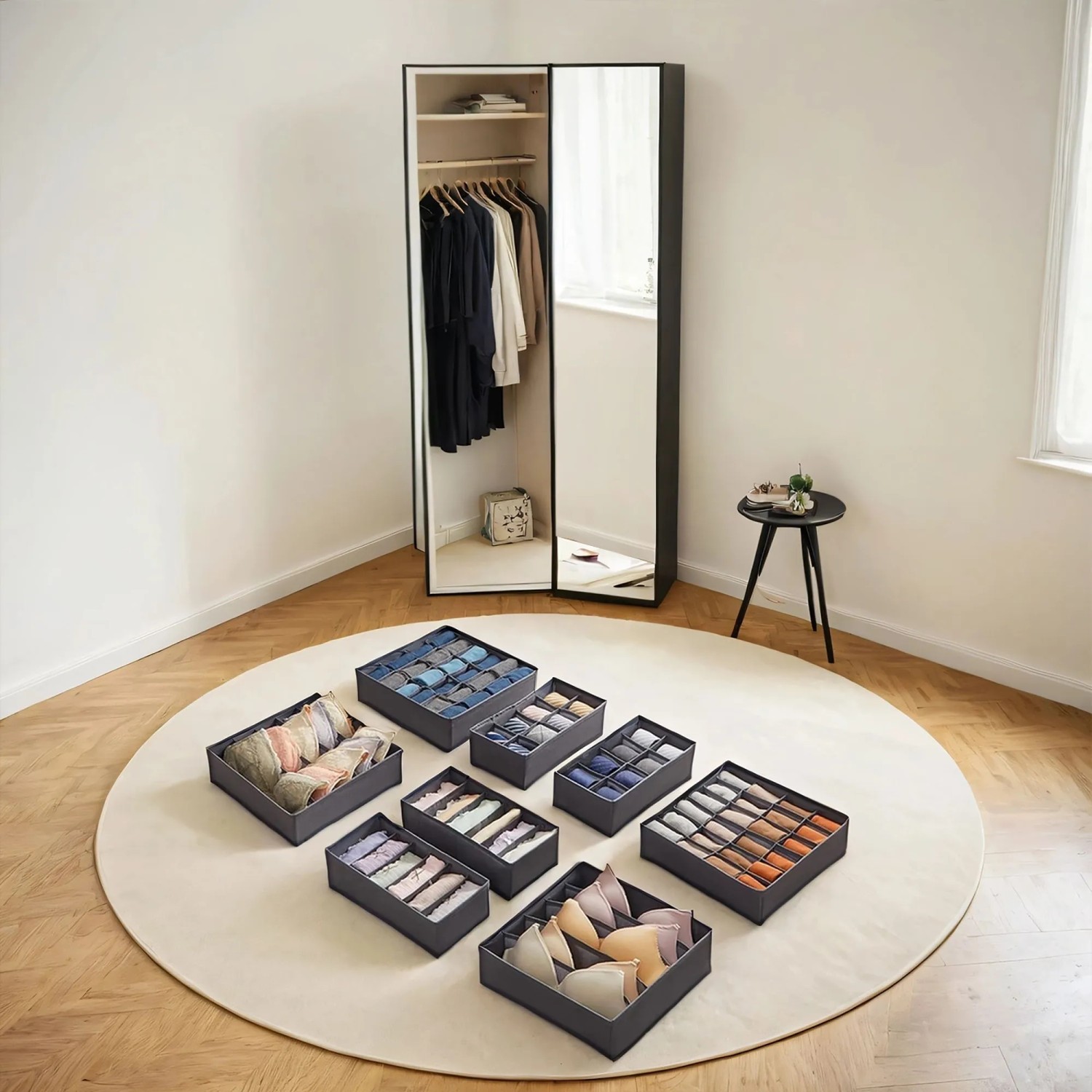 Songmics Unterwäsche-Organizer Set Tina, 8-teilig, faltbar, grau, für Schubladen und Kleiderschrank.