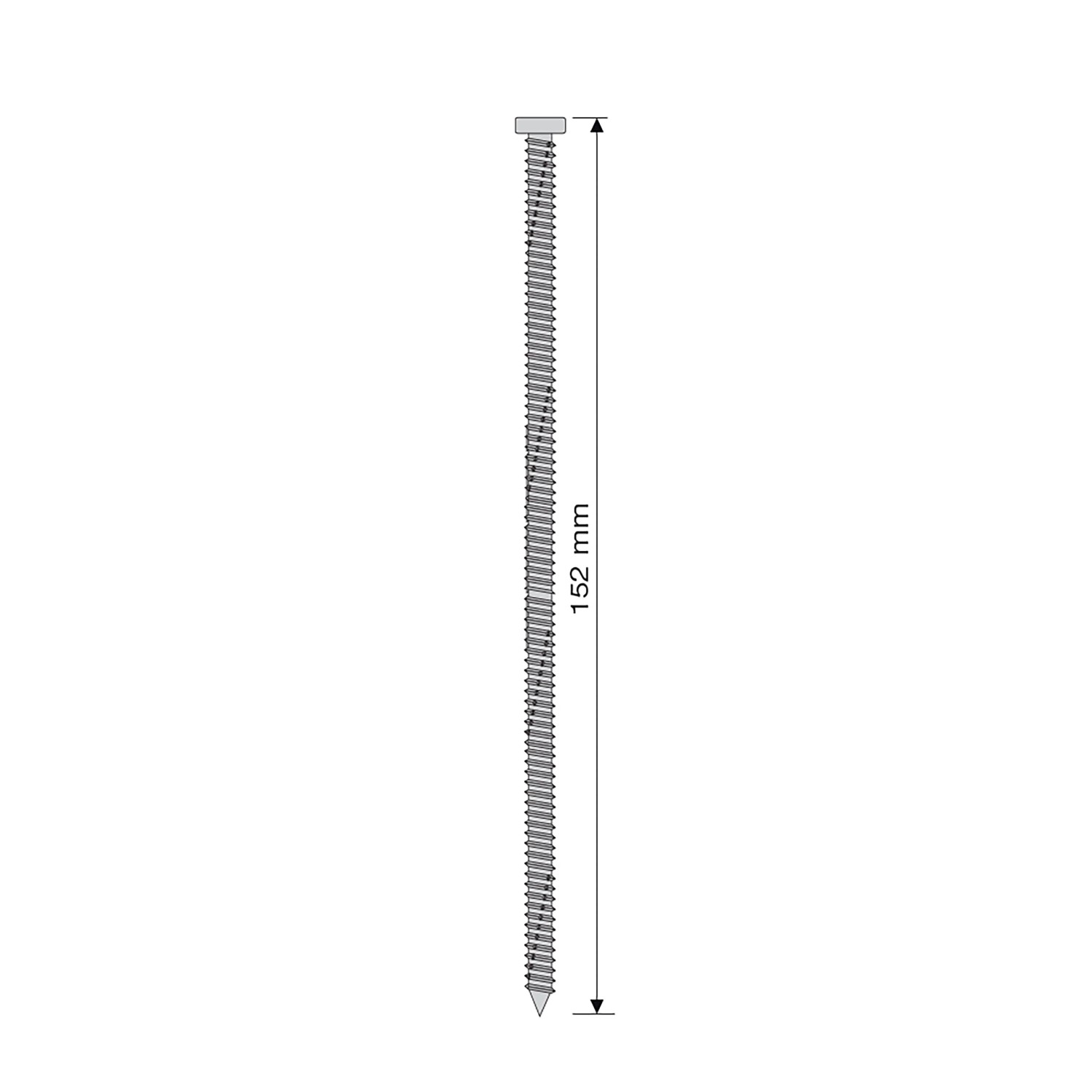 Abbildung einer Quadroform Montageschraube, 152 mm lang, für Fensterzubehör.
