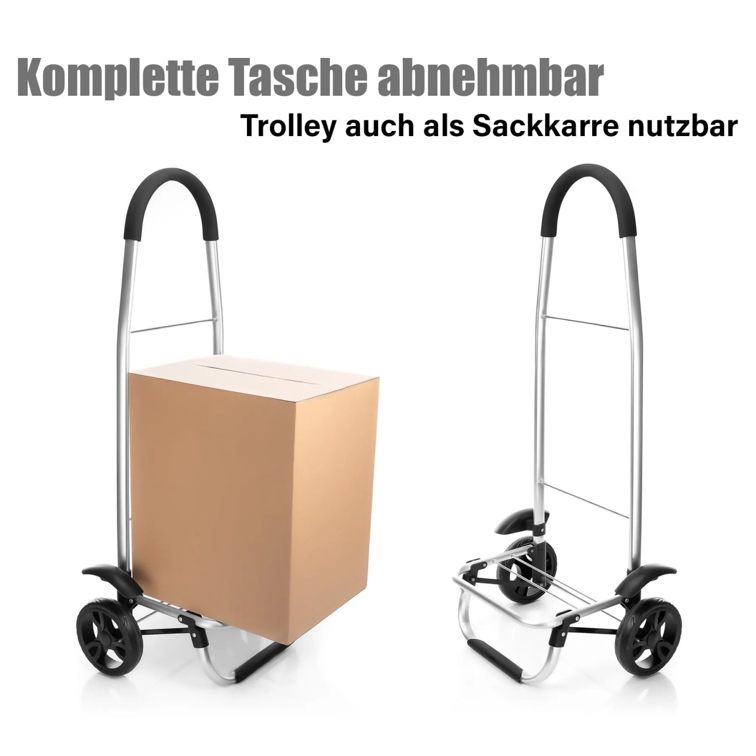 Klappbarer Einkaufstrolley BigDean, mit und ohne Tasche, als Sackkarre nutzbar.