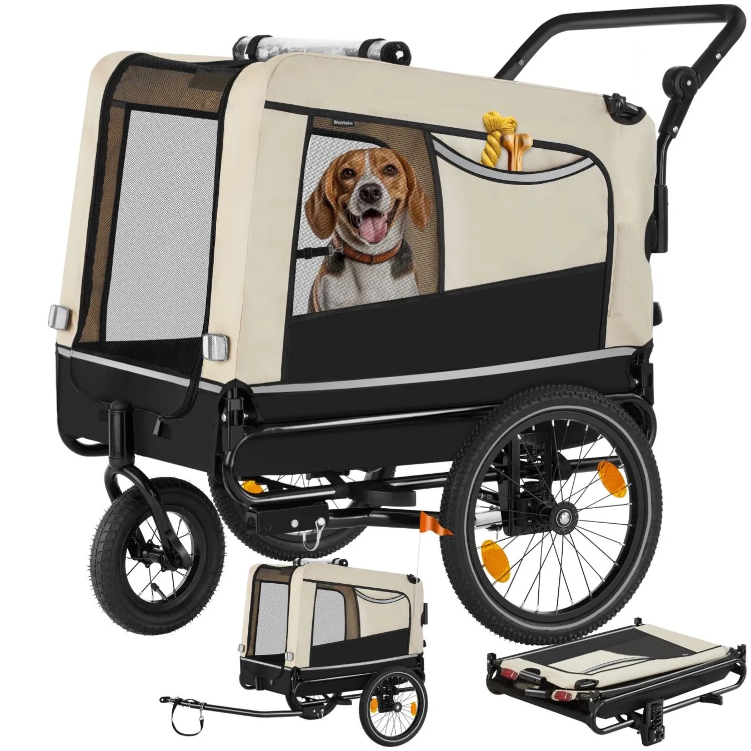 Tectake Hundeanhänger Woofrider 3In1 Multifunktional Faltbar 141 X 78 50 X 89 Cm Beige