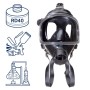 Dräger Panorama Nova RA Atemschutz-Vollmaske mit Filter. Icons zeigen Schutz vor Chemikalien, Gas & Partikeln. Universal.