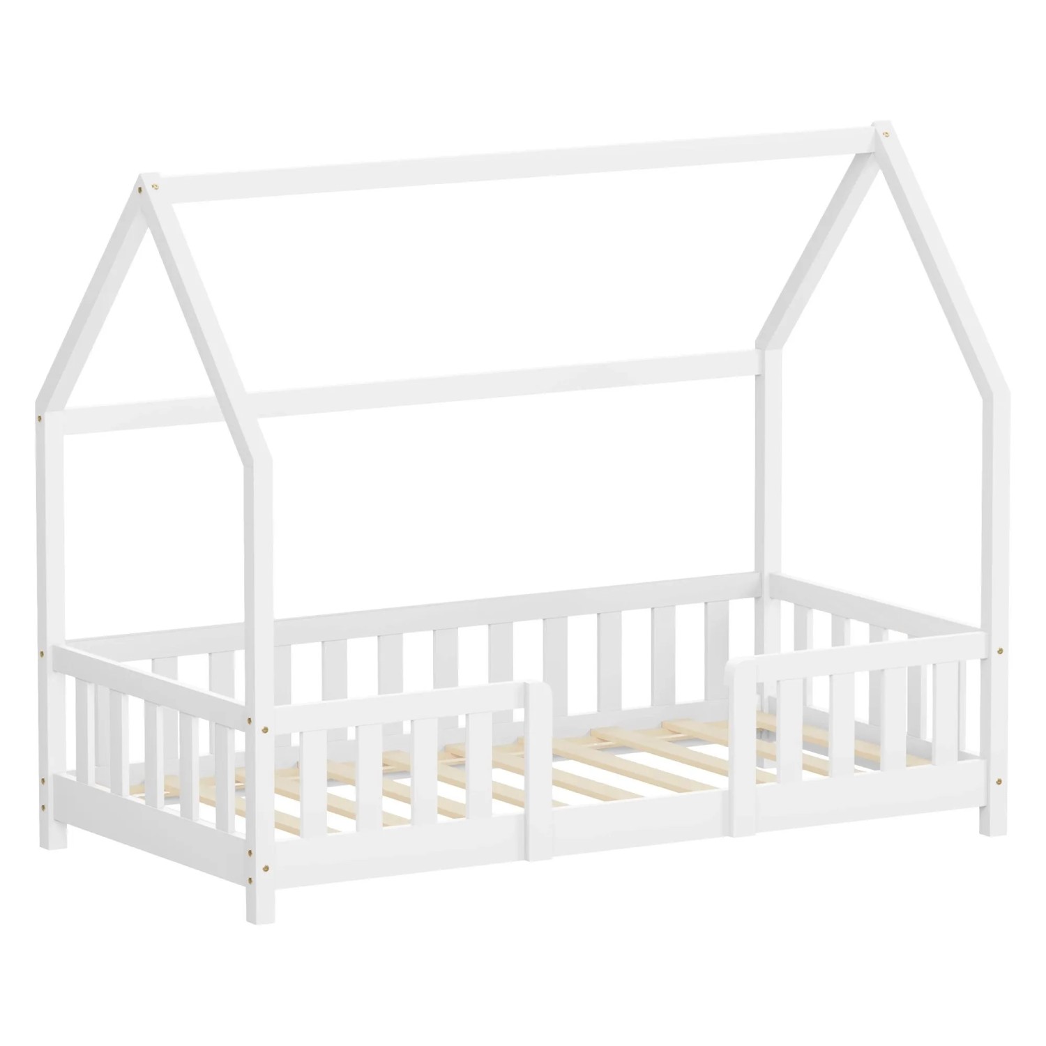 ML-Design Kinderbett 80x160 cm mit Rausfallschutz Weiß Kiefernholz