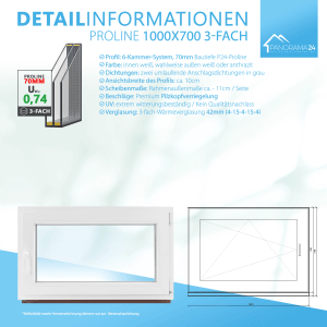 Weißes Framelux Kunststofffenster Proline mit 3-fach Verglasung, 1000x700 mm, Linksanschlag.