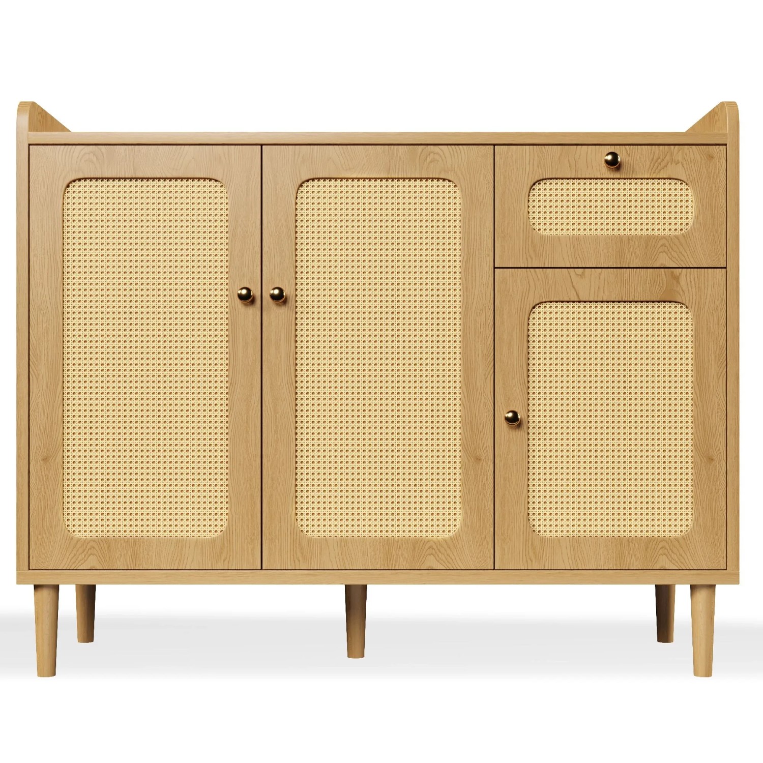 Merax Sideboard 120 cm Rattan Kommode Eiche 3 Türen Schublade