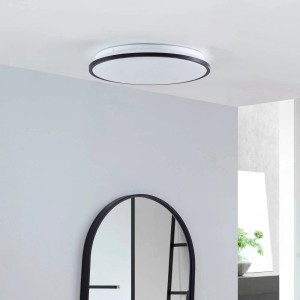Moderne Lindby LED Deckenleuchte Glane, schwarz, 38cm Durchmesser, geeignet für Badezimmer.