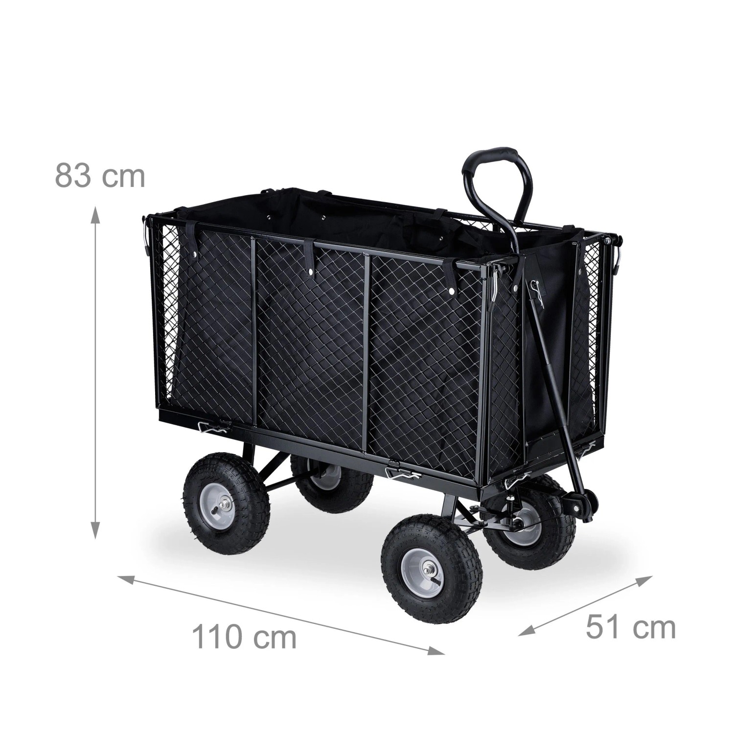 Relaxdays Bollerwagen Stahl Schwarz Klappbar Abnehmbar 83 cm x 51 cm x 110 cm 21,7 kg_4