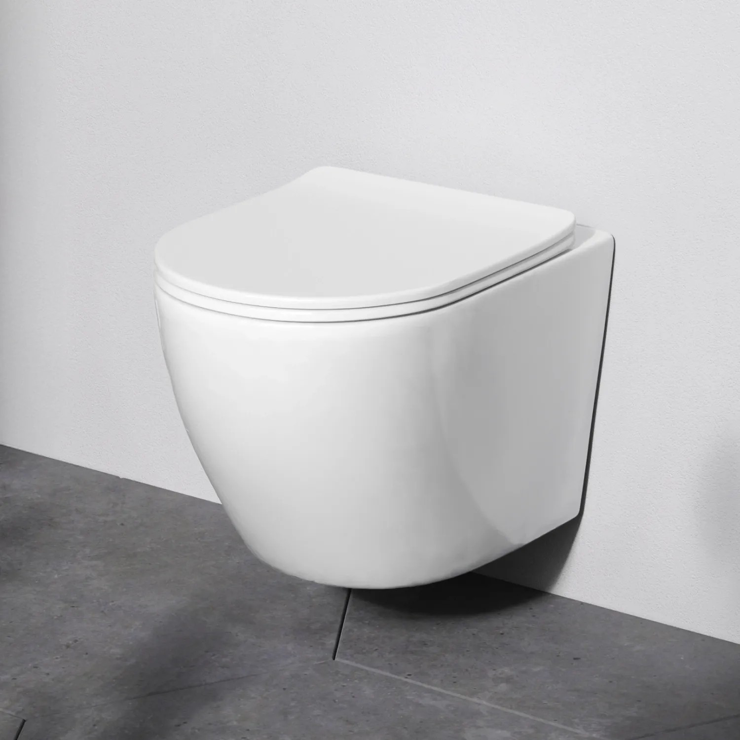 Weißes, spülrandloses AM.PM Wand-WC mit Softclosing-Sitz im modernen Design.