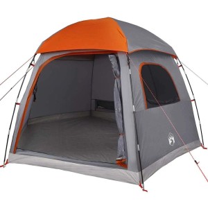 Grau-oranges vidaXL Familienzelt Iglu für 6 Personen, wasserdicht, mit offenem Eingang und Fenster.