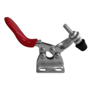 SOTECH Kniehebelspanner aus verzinktem Stahl mit rotem Griff, Haltekraft bis 27 kg, zum Fixieren von Werkstücken.